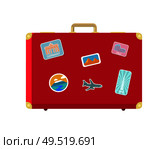 Luggage for long traveling and journey isolated icon vector. Valise with stickers of aircraft and Berlin gates. Egypt and Roman landmarks in pics. Luggage for Long Traveling and Journey Vector. Стоковая иллюстрация, агентство Ingram Publishing / Фотобанк Лори