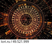 Circle of Meaning series. Interplay of sacred symbols, arrows and fractal elements on the subject of spirituality, astrology, divination and magic. Стоковое фото, агентство Ingram Publishing / Фотобанк Лори