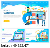 Attract customers analysis of consumer demand feedback from users vector. People working on laptops to increase popularity of website? social media. Attract Customers Analysis of Consumer Demand ? Стоковая иллюстрация, агентство Ingram Publishing / Фотобанк Лори