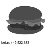 Hamburger with fresh tomatoes, lettuce leaf, grilled steak and sesame on bun. High calorie contain meal in bread isolated cartoon flat vector illustration. Black on white. Hamburger with Fresh Tomatoes and Lettuce Leaf. Стоковая иллюстрация, агентство Ingram Publishing / Фотобанк Лори