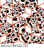 Terrazzo seamless pattern design with hand drawn rocks with honeycomb pattern. Abstract modern background, flat vector illustration. Стоковая иллюстрация, агентство Ingram Publishing / Фотобанк Лори