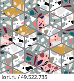 Terrazzo seamless pattern design with hand drawn rocks with honeycomb pattern. Abstract modern background, flat vector illustration. Стоковая иллюстрация, агентство Ingram Publishing / Фотобанк Лори
