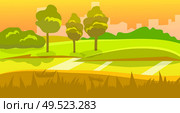 cartoon desert landscape, vector unending background landscape with desert, herbs, mountains and sky. Vector landscape. Flat landscape. cartoon desert evening landscape. Стоковая иллюстрация, агентство Ingram Publishing / Фотобанк Лори