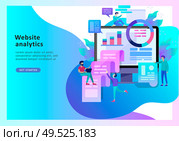 Concept illustration of business, office workers analysis of the evolutionary scale, SEO, market research Web site coding, internet search optimization. Landing page template, social media. Concept vector illustration of business, office workers analysis. Стоковая иллюстрация, агентство Ingram Publishing / Фотобанк Лори