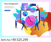 Landing page template of planning timework management people. Businnes Start Up Concept. Income and Success. Workers are studying the infographic, the analysis of evolutionary scale. Vector Business. Landing page template of planning timework management people. Businnes Start Up Concept. Стоковая иллюстрация, агентство Ingram Publishing / Фотобанк Лори