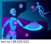 Concept of Artificial Intelligence and Cyber Monday, futuristic cyberpunk design, cyborgs work on surrealistic project, modern nano technology for website and mobile website. Landing page template. Concept of Artificial Intelligence and Cyber Monday, futuristic cyberpunk design, cyborgs work on surrealistic project. Стоковая иллюстрация, агентство Ingram Publishing / Фотобанк Лори