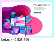 Landing page template of planning timework management people. Businnes Start Up Concept. Income and Success. Workers are studying the infographic, the analysis of evolutionary scale. Vector Business. Landing page template of planning timework management people. Businnes Start Up Concept. Стоковая иллюстрация, агентство Ingram Publishing / Фотобанк Лори