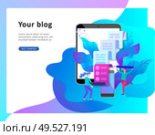Concept vector illustration of business Blogging, people and education technology. Vector illustration news, copywriting, seminars, tutorial, creative writing. Landing page template. Concept vector illustration of business Blogging, education. Стоковая иллюстрация, агентство Ingram Publishing / Фотобанк Лори