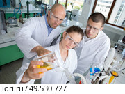 students chemists studying molecular model in chemical lab. Стоковое фото, агентство Ingram Publishing / Фотобанк Лори