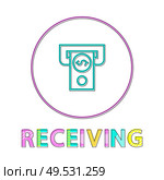 Money receiving process color vector illustration isolated on white backdrop image with dollar banknote in abstract atm, special hole for cash issuing. Money Receiving Process Color Vector Illustration. Стоковая иллюстрация, агентство Ingram Publishing / Фотобанк Лори