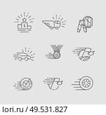 Vector icon and logo for car racing and championship. Editable outline stroke size. Line flat contour, thin and linear design. Simple icons. Concept illustration. Sign, symbol, element.. Vector icon and logo for car racing and championship. Editable outline stroke. Стоковая иллюстрация, агентство Ingram Publishing / Фотобанк Лори