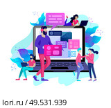 Concept Landing page template customer service, male hotline operator advises client, online global technical support, customer and operator. Concept Landing page template customer service, male hotline operator advises client. Стоковая иллюстрация, агентство Ingram Publishing / Фотобанк Лори