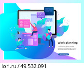 Landing page template of planning timework management people. Businnes Start Up Concept. Income and Success. Workers are studying the infographic, the analysis of evolutionary scale. Vector Business. Landing page template of planning timework management people. Businnes Start Up Concept. Стоковая иллюстрация, агентство Ingram Publishing / Фотобанк Лори