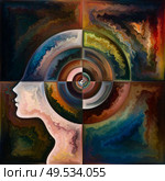 Inner Spiral series. Interplay of human face outlines and geometric structures on the subject of the mind, soul, inner world, and consciousness. Стоковое фото, агентство Ingram Publishing / Фотобанк Лори