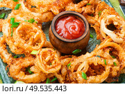 Crunchy deep fried squid rings in batter.Fast food. Fried squid rings breaded. Стоковое фото, агентство Ingram Publishing / Фотобанк Лори