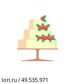Wedding cake with strawberries and leaves vector. Berries delicious sweets isolated icon, pastry with glazed layers, topping made of sugar sugary food. Wedding Cake with Strawberries Berries Isolated. Стоковая иллюстрация, агентство Ingram Publishing / Фотобанк Лори