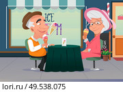 A vector illustration of old grandpa and grandma eating ice cream together. Стоковая иллюстрация, агентство Ingram Publishing / Фотобанк Лори