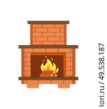 Fireplace paved with bricks shelf for items isolated icon vector. Redbrick construction, installed contemporary interior. Classical flames heating. Fireplace Paved with Bricks Shelf for Items Icon. Стоковая иллюстрация, агентство Ingram Publishing / Фотобанк Лори