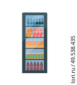 Refrigerator with soda and fizzy drinks vector isolated. Fridge with cooling beverages, mineral water and juice, cinema water cooling device on white. Refrigerator Soda and Fizzy Drinks Vector Isolated. Стоковая иллюстрация, агентство Ingram Publishing / Фотобанк Лори