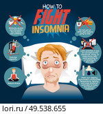 A vector illustration of how to fight insomnia infographic. Стоковая иллюстрация, агентство Ingram Publishing / Фотобанк Лори