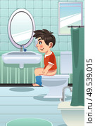 A vector illustration of a Boy Sitting on the Toilet in the Bathroom. Стоковая иллюстрация, агентство Ingram Publishing / Фотобанк Лори