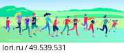 People Marathon Running Sport race sprint, concept illustration running men and women wearing sportswer in landscape. Jogging at Training. Healthy Active Speed Exercise. Cartoon Vector Illustration. People Marathon Running Sport race sprint, concept illustration running men and women wearing sportswer in landscape. Jogging at Training. Healthy Active Speed Exercise. Cartoon Vector. Стоковая иллюстрация, агентство Ingram Publishing / Фотобанк Лори