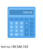 Calculator with buttons and numerals in blue. Object for making electronic counting, finance and credits. Flat keyboard with number, estimation vector. Calculator with Buttons and Numerals, Math Vector. Стоковая иллюстрация, агентство Ingram Publishing / Фотобанк Лори