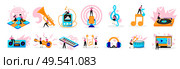 Music online symbols note instruments electronic devices flat icons set with treble clef guitar player vector illustration. Стоковая иллюстрация, агентство Ingram Publishing / Фотобанк Лори