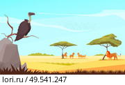 Safari travel wild animals flat composition with griffon and lion watching grazing under acacia tree antilopes vector illustration. Стоковая иллюстрация, агентство Ingram Publishing / Фотобанк Лори