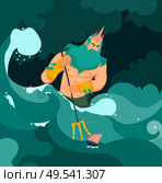 Poseidon greek god of sea with trident cartoon vector illustration. Стоковая иллюстрация, агентство Ingram Publishing / Фотобанк Лори