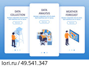 Isometric meteorological center vertical banners set with page switch buttons read more button text and images vector illustration. Стоковая иллюстрация, агентство Ingram Publishing / Фотобанк Лори