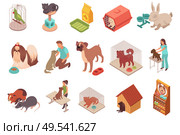 Pet animals isometric icons rodents parrot rabbit cats and dogs of different breeds isolated vector illustration. Стоковая иллюстрация, агентство Ingram Publishing / Фотобанк Лори