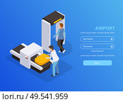 Airport mobile application with traveling and tourism symbols isometric vector illustartion. Стоковая иллюстрация, агентство Ingram Publishing / Фотобанк Лори