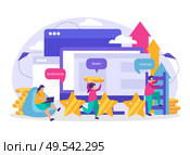 Business gamification flat composition with icons representing productivity leadership level up elements vector illustration. Стоковая иллюстрация, агентство Ingram Publishing / Фотобанк Лори