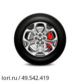 Wheel brake system realistic composition with blank background shadow and image of tyre with alloy wheel vector illustration. Стоковая иллюстрация, агентство Ingram Publishing / Фотобанк Лори