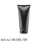 Black cosmetic tube isolated on white background for skincare, beauty product mockup, packaging template, modern minimalist branding, face cream, lotion, cleanser, advertisement. Стоковое фото, фотограф Павел Муравьев / Фотобанк Лори