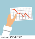 Hand holds a graph going down. Vector flat illustration. Стоковая иллюстрация, агентство Ingram Publishing / Фотобанк Лори