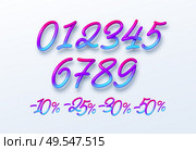 Rainbow Sale lettering numbers in 3d style. Numbers with liquid effect of a color gradient in volumetric style. Isolated numbers on a white background. Vector illustration EPS10. Rainbow Sale lettering numbers in 3d style. Numbers with liquid effect of a color gradient in volumetric style. Isolated numbers on a white background. Vector illustration. Стоковая иллюстрация, агентство Ingram Publishing / Фотобанк Лори