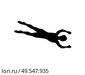 Man silhouette swimming isolated on white. Vector male dark shadow, swimmer diving, professional athlete or sportsman swims at freestyle exercising. Man Silhouette Swimming Isolated on White. Vector. Стоковая иллюстрация, агентство Ingram Publishing / Фотобанк Лори