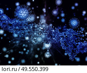 Coronavirus Worlds. Viral Epidemic series. 3D Illustration of Coronavirus particles and micro space elements for use in projects on virus, epidemic, infection, disease and health. Стоковое фото, агентство Ingram Publishing / Фотобанк Лори