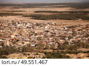 Expansive View of a Desert Oasis Town in the Sahara, Bordered by Lush Palm Groves and Arid Landscape. Стоковое фото, фотограф Aleksandr Golubev / Фотобанк Лори