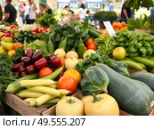 Customers buy fresh organic products at the farmer's market. Farmers' markets as a convenient way for people to sell and buy agricultural products.traditional way of selling agricultural products. Стоковое AI-изображение, AI-художник Iva Noel / Фотобанк Лори