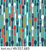 Abstract Seamless Pattern with tableware forks spoons and knives. Vector Illustration EPS10. Abstract Seamless Pattern with tableware forks spoons and knives. Vector Illustration. Стоковая иллюстрация, агентство Ingram Publishing / Фотобанк Лори