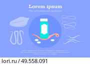 Intestinal worms symptoms treatment cure medicine for human and animal helminths hosts flat background banner vector illustration. Стоковая иллюстрация, агентство Ingram Publishing / Фотобанк Лори