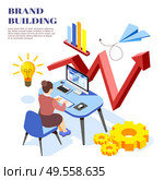 Brand building ideas isometric background composition with women analyzing revenue growth diagram on computer screen vector illustration. Стоковая иллюстрация, агентство Ingram Publishing / Фотобанк Лори