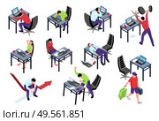 Isometric icons set with exhausted office workers suffering from professional burnout 3d isolated vector illustration. Стоковая иллюстрация, агентство Ingram Publishing / Фотобанк Лори