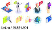 Customer service isometric isolated icon set with abstract situations and elements chat bot operator smartphone vector illustration. Стоковая иллюстрация, агентство Ingram Publishing / Фотобанк Лори