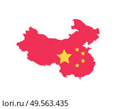China flag, map of state in red color with stars, flat design style of area, geography and cartography icon, asian symbol, east region, Chinese sign vector. Cartography Icon, China on Map with Flag Vector. Стоковая иллюстрация, агентство Ingram Publishing / Фотобанк Лори