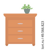 Chest of drawers with house plant in pot on top, isolated piece of furniture. Vector commode of brown color, bureau or night table with flower in vase. Flat cartoon. Chest of Drawers with House Plant in Pot on Top. Стоковая иллюстрация, агентство Ingram Publishing / Фотобанк Лори