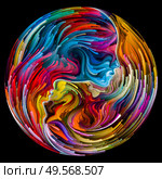 Soul Mates series. Indistinct male, female facial features joined into yin yang shape symbol with brushstrokes of digital paint. Illustration on subject of love, romance, art and forces in Nature. Стоковое фото, агентство Ingram Publishing / Фотобанк Лори